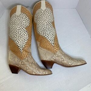 Kenneth Cole Tan and Cream Heeled Leather Boots Size 8 1/2